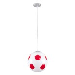 GloboStar® FOOTBALL 00646 Μοντέρνο Κρεμαστό Παιδικό Φωτιστικό Οροφής Μονόφωτο 1 x E27 Κόκκινο Λευκό Γυάλινο Φ25 x Υ25cm