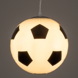 GloboStar® FOOTBALL 00647 Μοντέρνο Κρεμαστό Παιδικό Φωτιστικό Μπάλα Μονόφωτο 1 x E27 IP20 Λευκό & Μαύρο Γυαλί Μ25 x Π25 x Υ25cm