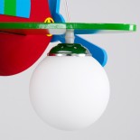 GloboStar® AIRPLANE 01575 Παιδικό Κρεμαστό Φωτιστικό Φιγούρα Τρίφωτο 3 x E27 IP20 Πολύχρωμο Ξύλο με Λευκό Γυαλί - Μ51 x Π49 x Υ26cm