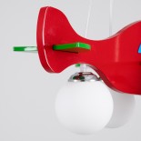 GloboStar® AIRPLANE 01575 Παιδικό Κρεμαστό Φωτιστικό Φιγούρα Τρίφωτο 3 x E27 IP20 Πολύχρωμο Ξύλο με Λευκό Γυαλί - Μ51 x Π49 x Υ26cm