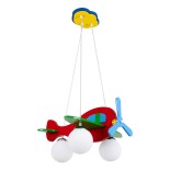 GloboStar® AIRPLANE 01575 Παιδικό Κρεμαστό Φωτιστικό Φιγούρα Τρίφωτο 3 x E27 IP20 Πολύχρωμο Ξύλο με Λευκό Γυαλί - Μ51 x Π49 x Υ26cm