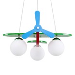 GloboStar® AIRPLANE 01575 Παιδικό Κρεμαστό Φωτιστικό Φιγούρα Τρίφωτο 3 x E27 IP20 Πολύχρωμο Ξύλο με Λευκό Γυαλί - Μ51 x Π49 x Υ26cm