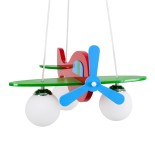 GloboStar® AIRPLANE 01575 Παιδικό Κρεμαστό Φωτιστικό Φιγούρα Τρίφωτο 3 x E27 IP20 Πολύχρωμο Ξύλο με Λευκό Γυαλί - Μ51 x Π49 x Υ26cm