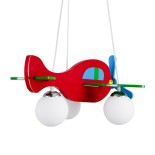 GloboStar® AIRPLANE 01575 Παιδικό Κρεμαστό Φωτιστικό Φιγούρα Τρίφωτο 3 x E27 IP20 Πολύχρωμο Ξύλο με Λευκό Γυαλί - Μ51 x Π49 x Υ26cm