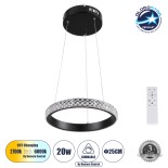 GloboStar® DIAMOND 61126 Κρεμαστό Φωτιστικό Δαχτυλίδι-Κύκλος LED CCT 20W 2356lm 360° AC 220-240V - Εναλλαγή Φωτισμού μέσω Τηλεχειριστηρίου All In One Ψυχρό 6000k+Φυσικό 4500k+Θερμό 2700k Dimmable Φ25cm - Μαύρο - 3 Years Warranty