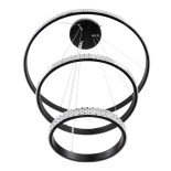 GloboStar® DIAMOND TRIO 61136 Κρεμαστό Φωτιστικό Δαχτυλίδι-Κύκλος LED CCT 100W 12123lm 360° AC 220-240V - Εναλλαγή Φωτισμού μέσω Τηλεχειριστηρίου All In One Ψυχρό 6000k+Φυσικό 4500k+Θερμό 2700k Dimmable Φ25+40+60cm - Μαύρο - 3 Years Warranty
