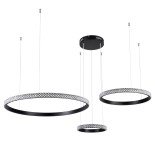 GloboStar® DIAMOND TRIO 61142 Κρεμαστό Φωτιστικό Δαχτυλίδι-Κύκλος LED CCT 100W 12123lm 360° AC 220-240V - Εναλλαγή Φωτισμού μέσω Τηλεχειριστηρίου All In One Ψυχρό 6000k+Φυσικό 4500k+Θερμό 2700k Dimmable Φ25+40+60cm - Μαύρο - 3 Years Warranty