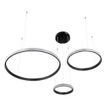 GloboStar® DIAMOND TRIO 61142 Κρεμαστό Φωτιστικό Δαχτυλίδι-Κύκλος LED CCT 100W 12123lm 360° AC 220-240V - Εναλλαγή Φωτισμού μέσω Τηλεχειριστηρίου All In One Ψυχρό 6000k+Φυσικό 4500k+Θερμό 2700k Dimmable Φ25+40+60cm - Μαύρο - 3 Years Warranty