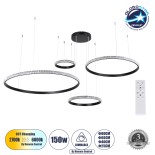 GLOBOSTAR® DIAMOND TETRA 61148 Μοντέρνο Κρεμαστό Φωτιστικό Οροφής LED 150W 15000lm 360° AC 220-240V IP20 Ρυθμιζόμενο Λευκό CCT με Χειριστήριο από 2700K έως 6000K Dimmable - Lumileds SMD Chip - Μαύρο Ματ - Μ150 x Π150 x Υ120cm - 3 Χρόνια Εγγύηση