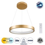 GLOBOSTAR® NEMESIS 61157 Μοντέρνο Κρεμαστό Φωτιστικό Οροφής LED 30W 3000lm 360° AC 220-240V IP20 Ρυθμιζόμενο Λευκό CCT με Χειριστήριο από 2700K έως 6000K Dimmable - Lumileds SMD Chip - Χρυσό Βούρτσας - Μ40 x Π40 x Υ4cm - 3 Χρόνια Εγγύηση
