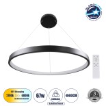 GloboStar® NEMESIS 61161 Κρεμαστό Φωτιστικό Δαχτυλίδι-Κύκλος LED CCT 67W 7689lm 360° AC 220-240V - Εναλλαγή Φωτισμού μέσω Τηλεχειριστηρίου All In One Ψυχρό 6000k+Φυσικό 4500k+Θερμό 2700k Dimmable Φ80cm - Μαύρο - 3 Years Warranty