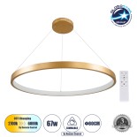 GloboStar® NEMESIS 61163 Κρεμαστό Φωτιστικό Δαχτυλίδι-Κύκλος LED CCT 67W 7689lm 360° AC 220-240V - Εναλλαγή Φωτισμού μέσω Τηλεχειριστηρίου All In One Ψυχρό 6000k+Φυσικό 4500k+Θερμό 2700k Dimmable Φ80cm - Χρυσό Βούρτσας - 3 Years Warranty