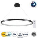 GloboStar® NEMESIS 61164 Κρεμαστό Φωτιστικό Δαχτυλίδι-Κύκλος LED CCT 75W 8743lm 360° AC 220-240V - Εναλλαγή Φωτισμού μέσω Τηλεχειριστηρίου All In One Ψυχρό 6000k+Φυσικό 4500k+Θερμό 2700k Dimmable Φ100cm - Μαύρο - 3 Years Warranty