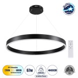GloboStar® VENOM 61179 Κρεμαστό Φωτιστικό Δαχτυλίδι-Κύκλος LED CCT 67W 7863lm 120° AC 220-240V - Εναλλαγή Φωτισμού μέσω Τηλεχειριστηρίου All In One Ψυχρό 6000K+Φυσικό 4500K+Θερμό 2700K Dimmable Φ80cm - Μαύρο - 3 Years Warranty