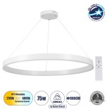 GloboStar® VENOM 61183 Κρεμαστό Φωτιστικό Δαχτυλίδι-Κύκλος LED CCT 75W 8818lm 120° AC 220-240V - Εναλλαγή Φωτισμού μέσω Τηλεχειριστηρίου All In One Ψυχρό 6000K+Φυσικό 4500K+Θερμό 2700K Dimmable Φ100cm - Λευκό - 3 Years Warranty