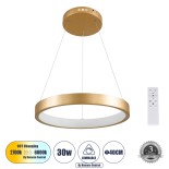 GLOBOSTAR® NEMESIS 61157 Μοντέρνο Κρεμαστό Φωτιστικό Οροφής LED 30W 3000lm 360° AC 220-240V IP20 Ρυθμιζόμενο Λευκό CCT με Χειριστήριο από 2700K έως 6000K Dimmable - Lumileds SMD Chip - Χρυσό Βούρτσας - Μ40 x Π40 x Υ4cm - 3 Χρόνια Εγγύηση