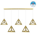 GloboStar® TRIANGLE 00610 Μοντέρνο Κρεμαστό Φωτιστικό Οροφής Πολύφωτο 5 x E27 Χρυσό Μεταλλικό Πλέγμα Μ170 x Π22 x Y130cm
