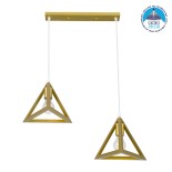 GloboStar® TRIANGLE 00615 Μοντέρνο Κρεμαστό Φωτιστικό Οροφής Δίφωτο 2 x E27 Χρυσό Μεταλλικό Πλέγμα Μ60 x Π22 x Y130cm