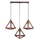 GloboStar® TRIANGLE 00623 Μοντέρνο Κρεμαστό Φωτιστικό Οροφής Τρίφωτο 3 x E27 Χάλκινο Μεταλλικό Πλέγμα Μ70 x Π22 x Y130cm