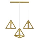 GloboStar® TRIANGLE 00625 Μοντέρνο Κρεμαστό Φωτιστικό Οροφής Τρίφωτο 3 x E27 Χρυσό Μεταλλικό Πλέγμα Μ70 x Π22 x Y130cm