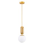 GloboStar® MAVERICK 00943 Μοντέρνο Κρεμαστό Φωτιστικό Οροφής Μονόφωτο 1 x E27 Χρυσό Μεταλλικό Γυάλινο Μπάλα Φ15 x Υ33cm