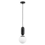 GloboStar® MAVERICK 00945 Μοντέρνο Κρεμαστό Φωτιστικό Οροφής Μονόφωτο 1 x E27 Μαύρο Μεταλλικό Γυάλινο Μπάλα Φ15 x Υ33cm