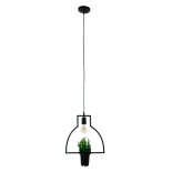 GloboStar® FLOWERPOT 10001209 Μοντέρνο Κρεμαστό Φωτιστικό Γεωμετρικό Σχήμα Μονόφωτο 1 x E27 IP20 Μαύρο Μέταλλο με Πράσινο Πλαστικό - Μ34 x Π34 x Y34cm