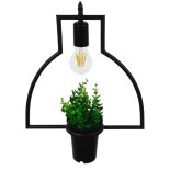 GloboStar® FLOWERPOT 10001209 Μοντέρνο Κρεμαστό Φωτιστικό Γεωμετρικό Σχήμα Μονόφωτο 1 x E27 IP20 Μαύρο Μέταλλο με Πράσινο Πλαστικό - Μ34 x Π34 x Y34cm
