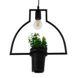 GloboStar® FLOWERPOT 10001209 Μοντέρνο Κρεμαστό Φωτιστικό Γεωμετρικό Σχήμα Μονόφωτο 1 x E27 IP20 Μαύρο Μέταλλο με Πράσινο Πλαστικό - Μ34 x Π34 x Y34cm
