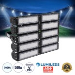 GLOBOSTAR® GOLIATH 90104 Προβολέας Γηπέδου LED 500W 75000lm SDCM<5 75°*135° Fish Eye Lens AC 100-277V Αδιάβροχο IP65 IK08 Φυσικό Λευκό 5000K - LUMILEDs SMD Chip & MEANWELL Driver - Μαύρο Χυτό Αλουμίνιο - Μ62 x Π22 x Υ45cm - 5 Χρόνια Εγγύηση