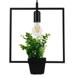 GLOBOSTAR® FLOWERPOT 10001211 Μοντέρνο Κρεμαστό Φωτιστικό Οροφής με Ντουί 1 x E27 AC 220-240V IP20 - Μαύρο & Πράσινο - Μ30 x Π30 x Υ30cm