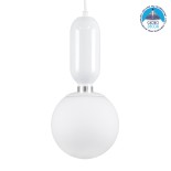GloboStar® MAVERICK 00944 Μοντέρνο Κρεμαστό Φωτιστικό Οροφής Μονόφωτο 1 x E27 Λευκό Μεταλλικό Γυάλινο Μπάλα Φ15 x Υ33cm