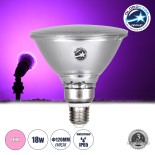 GLOBOSTAR® GARDENPAR 60232 Σποτ E27 PAR38 Σκληρού Υάλου LED 18W 900lm 60° AC 220-240V Αδιάβροχο IP65 Ροζ - Lumileds SMD Chip - Μ12 x Π12 x Υ13cm - 3 Χρόνια Εγγύηση