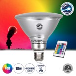 GloboStar® 60233 Λάμπα LED E27 PAR38 Κήπου Σκληρού Υάλου 18W 1200lm 60° AC 220-240V IP65 Φ12 x Υ13cm - Εναλλαγή Φωτισμού μέσω Τηλεχειριστηρίου - Πολύχρωμο RGB - 3 Years Warranty