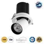 GloboStar® VIRGO-M 60307 Χωνευτό LED Spot Downlight TrimLess Φ11cm 12W 1500lm 36° AC 220-240V IP20 Φ11cm x Υ11.5cm - Στρόγγυλο - Λευκό με Μαύρο Κάτοπτρο - Θερμό Λευκό 2700K - Bridgelux COB - 5 Years Warranty