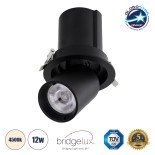 GloboStar® VIRGO-M 60308 Χωνευτό LED Spot Downlight TrimLess Φ11cm 12W 1560lm 36° AC 220-240V IP20 Φ11cm x Υ11.5cm - Στρόγγυλο - Μαύρο - Φυσικό Λευκό 4500K - Bridgelux COB - 5 Years Warranty