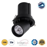 GloboStar® VIRGO-M 60309 Χωνευτό LED Spot Downlight TrimLess Φ11cm 12W 1500lm 36° AC 220-240V IP20 Φ11cm x Υ11.5cm - Στρόγγυλο - Μαύρο - Θερμό Λευκό 2700K - Bridgelux COB - 5 Years Warranty
