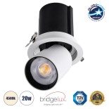 GloboStar® VIRGO-B 60310 Χωνευτό LED Spot Downlight TrimLess Φ13.5cm 20W 2600lm 36° AC 220-240V IP20 Φ13.5cm x Υ14cm - Στρόγγυλο - Λευκό με Μαύρο Κάτοπτρο - Φυσικό Λευκό 4500K - Bridgelux COB - 5 Years Warranty