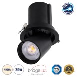 GloboStar® VIRGO-B 60312 Χωνευτό LED Spot Downlight TrimLess Φ13.5cm 20W 2600lm 36° AC 220-240V IP20 Φ13.5cm x Υ14cm - Στρόγγυλο - Μαύρο - Φυσικό Λευκό 4500K - Bridgelux COB - 5 Years Warranty