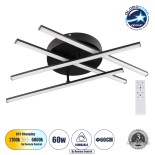 GloboStar® DRACO 61095 Φωτιστικό Οροφής Γραμμικό Linear Design LED CCT 60W 7380lm 120° AC 220-240V - Εναλλαγή Φωτισμού μέσω Τηλεχειριστηρίου All In One Ψυχρό 6000k+Φυσικό 4500k+Θερμό 2700k Dimmable Φ60 x Υ11cm - Μαύρο - 3 Years Warranty