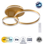 GLOBOSTAR® VENOM 61122 Μοντέρνο Φωτιστικό Οροφής LED 67W 6700lm 360° AC 220-240V IP20 Ρυθμιζόμενο Λευκό CCT με Χειριστήριο από 2700K έως 6000K Dimmable - Lumileds SMD Chip - Σατινέ Χρυσό Βούρτσας - Μ60 x Π40 x Υ12.5cm - 3 Χρόνια Εγγύηση
