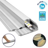 GloboStar® STAIR-PROFILE 70823-2M Προφίλ Αλουμινίου - Βάση & Ψύκτρα Ταινίας LED με Λευκό Γαλακτερό Κάλυμμα - Χρήση σε Σκαλοπάτια - Πατητό Κάλυμμα - Ασημί - 2 Μέτρα - Μ200 x Π6 x Υ2.1cm