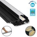 GloboStar® STAIR-PROFILE 70841-3M Προφίλ Αλουμινίου - Βάση & Ψύκτρα Ταινίας LED με Λευκό Γαλακτερό Κάλυμμα - Χρήση σε Σκαλοπάτια - Πατητό Κάλυμμα - Μαύρο - 3 Μέτρα - Μ300 x Π6 x Υ2.1cm