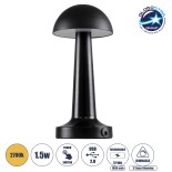 GloboStar® COCO 76509 Επαναφορτιζόμενο Επιτραπέζιο Φωτιστικό Πορτατίφ LED 1.5W 105lm 120° DC 5V IP44 Θερμό Λευκό 2700K Dimmable Μαύρο Αλουμίνιο - Μ10 x Π10 x Υ22cm - 2 Xρόνια Εγγύηση