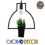 GloboStar® FLOWERPOT 10001209 Μοντέρνο Κρεμαστό Φωτιστικό Γεωμετρικό Σχήμα Μονόφωτο 1 x E27 IP20 Μαύρο Μέταλλο με Πράσινο Πλαστικό - Μ34 x Π34 x Y34cm