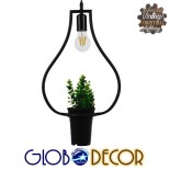 GLOBOSTAR® FLOWERPOT 10001210 Μοντέρνο Κρεμαστό Φωτιστικό Οροφής με Ντουί 1 x E27 AC 220-240V IP20 - Μαύρο & Πράσινο - Μ27 x Π27 x Υ40cm