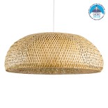 GloboStar® SAN TROPEZ 00674 Boho Κρεμαστό Φωτιστικό Καμπάνα Μονόφωτο 1 x E27 IP20 Μπεζ Ξύλο - Μ80 x Π80 x Y28cm