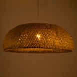 GloboStar® SAN TROPEZ 00674 Boho Κρεμαστό Φωτιστικό Καμπάνα Μονόφωτο 1 x E27 IP20 Μπεζ Ξύλο - Μ80 x Π80 x Y28cm