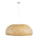 GloboStar® SAN TROPEZ 00674 Boho Κρεμαστό Φωτιστικό Καμπάνα Μονόφωτο 1 x E27 IP20 Μπεζ Ξύλο - Μ80 x Π80 x Y28cm