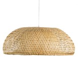 GloboStar® SAN TROPEZ 00674 Boho Κρεμαστό Φωτιστικό Καμπάνα Μονόφωτο 1 x E27 IP20 Μπεζ Ξύλο - Μ80 x Π80 x Y28cm